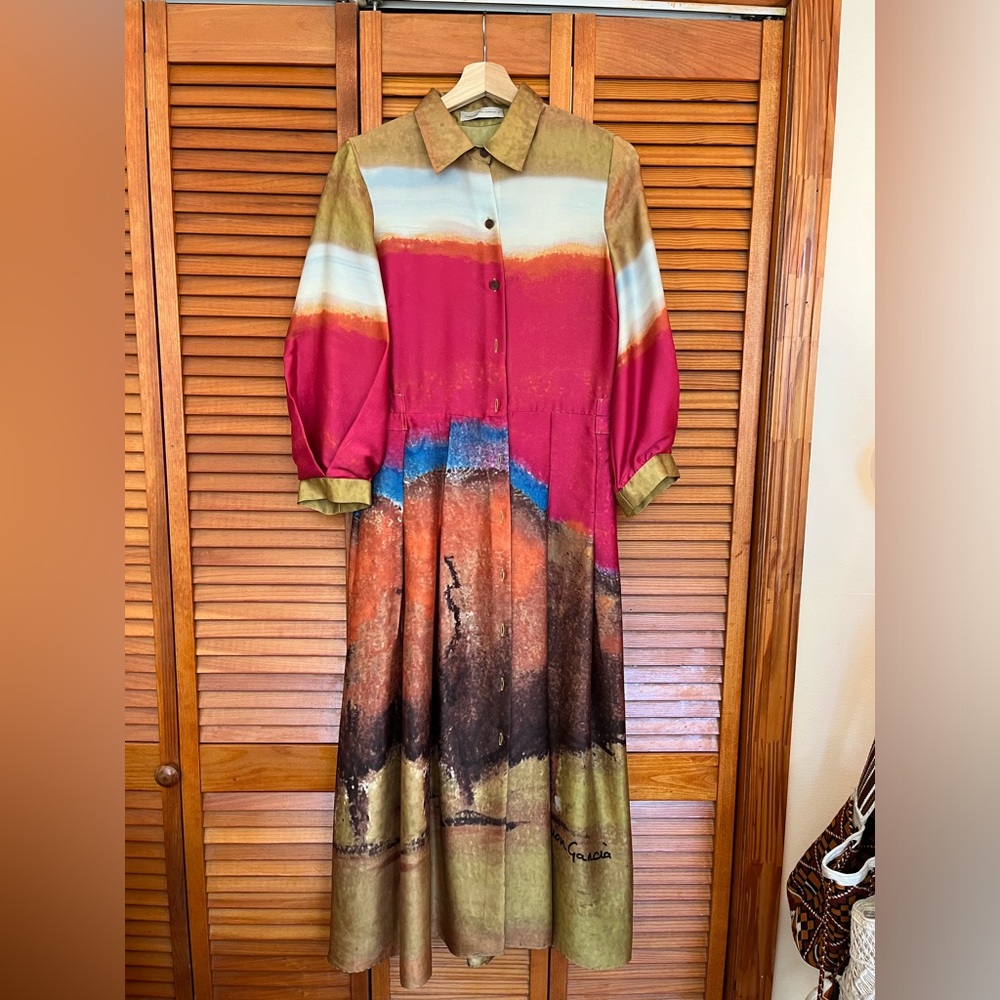 Silk printed button down Maxi dress Purificación García